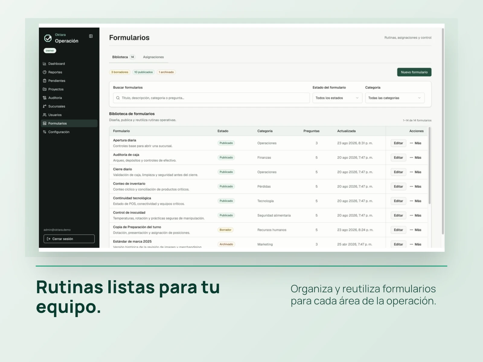 Biblioteca de formularios de Oktara